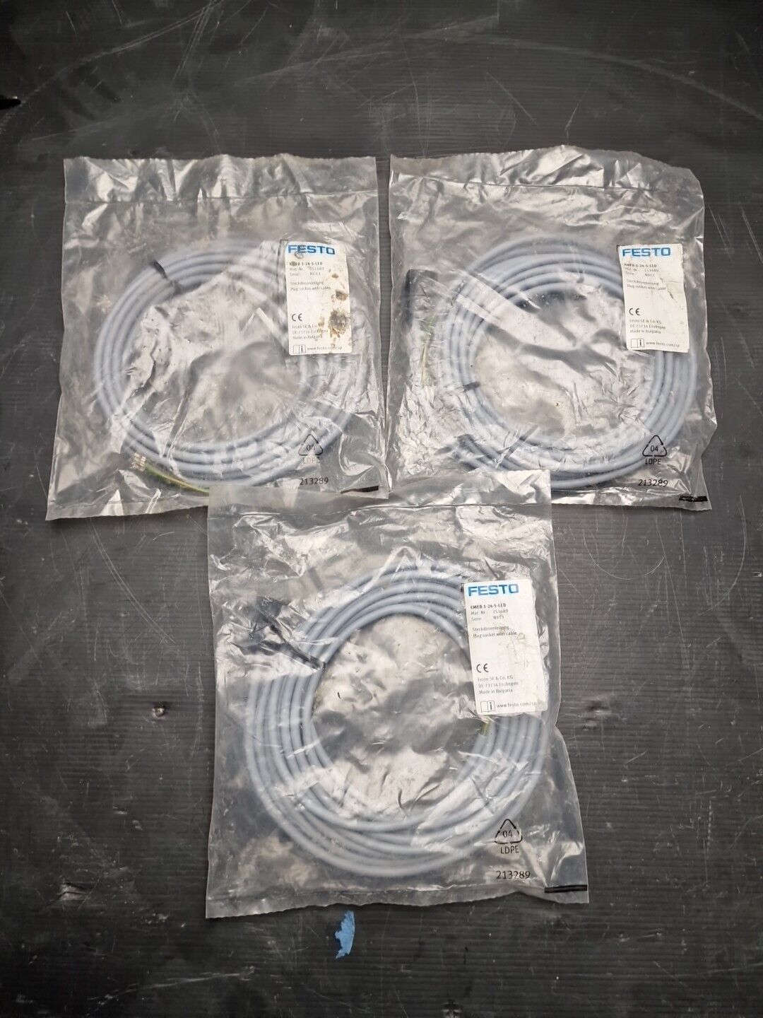 3 X FESTO 151689 Ventil Stecker 5m Steckdosenleitung Kabel Magnetventil