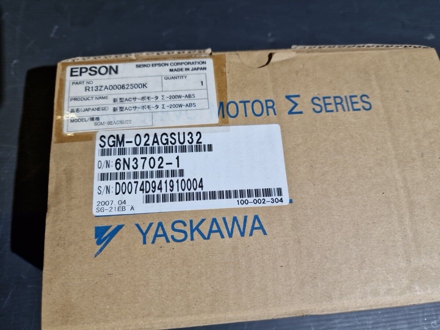 YASKAWA AC Servo Motor SGM-02AGSU32 Epson R13ZA00062500K