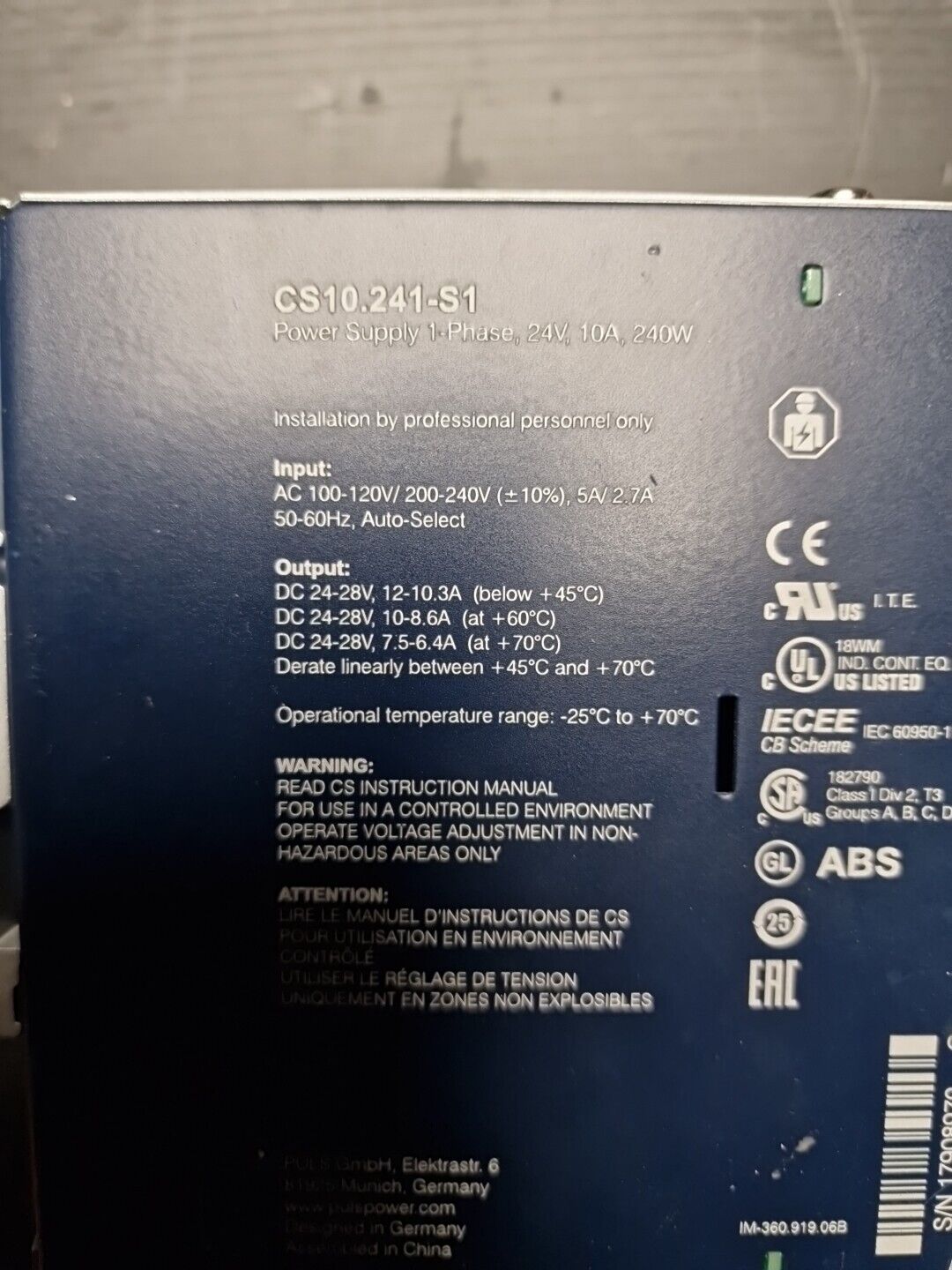 Puls CS10.241-S1 | 24V Netzteil | CS10241S1 | DC 24-28V 10-8 6A