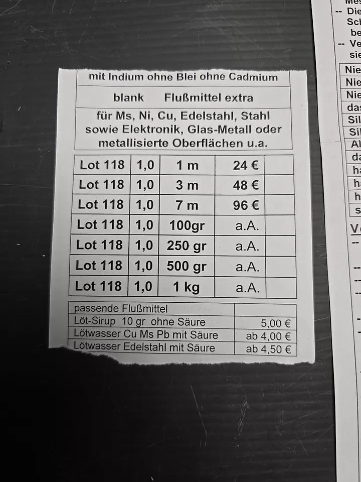 1 Meter Sonderweichlot Niedertemperatur Lot Lötzinn 118 Grad Mit INDIUM