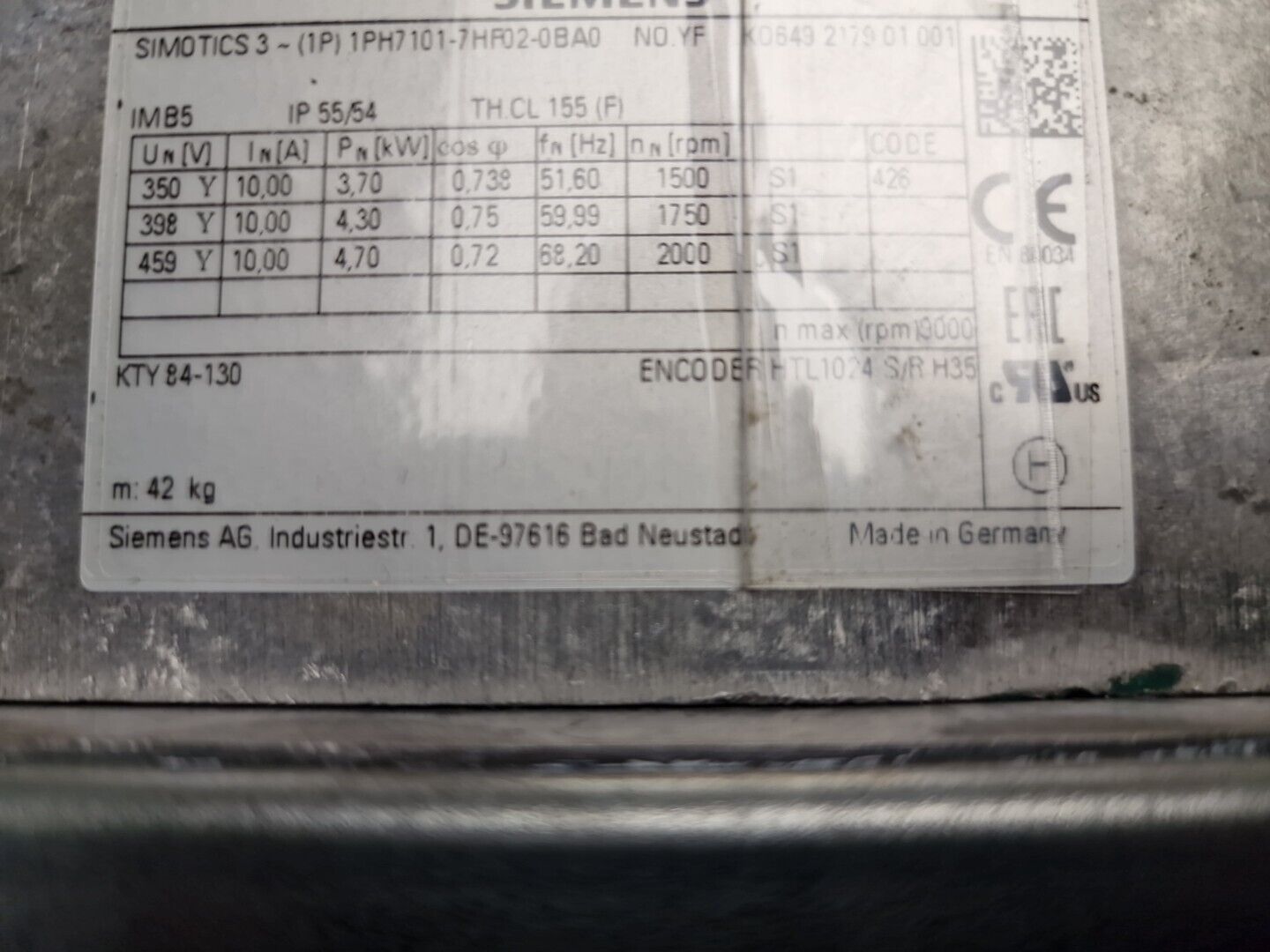 SIEMENS Simotics 3 Motor (1P) 1PH7101-7HF02-0BA0