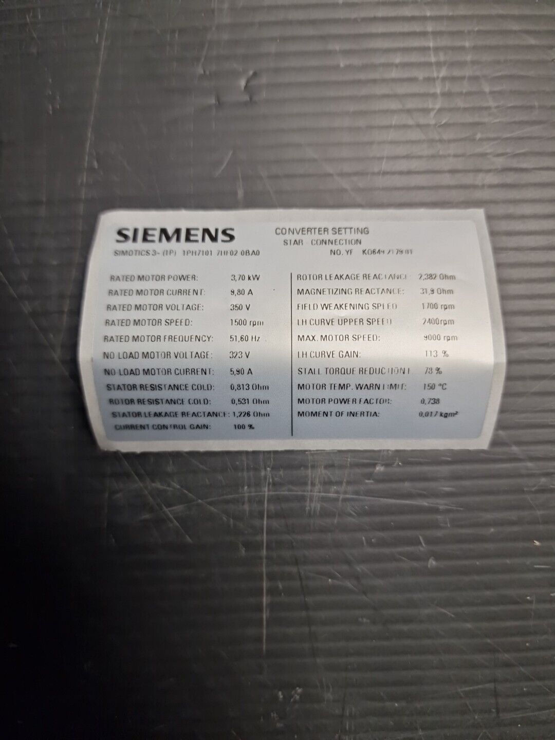 SIEMENS Simotics 3 Motor (1P) 1PH7101-7HF02-0BA0