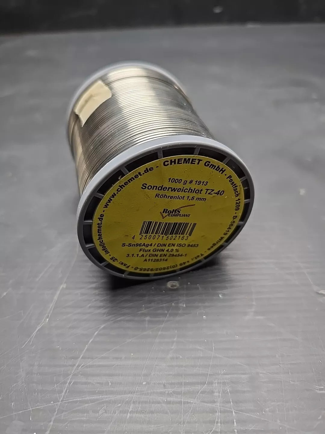 Chemet Weichlot 217 Lötzinn 1kg S-Sn96Ag4 TZ-40 Silberlot 1,5mm JUWELIER