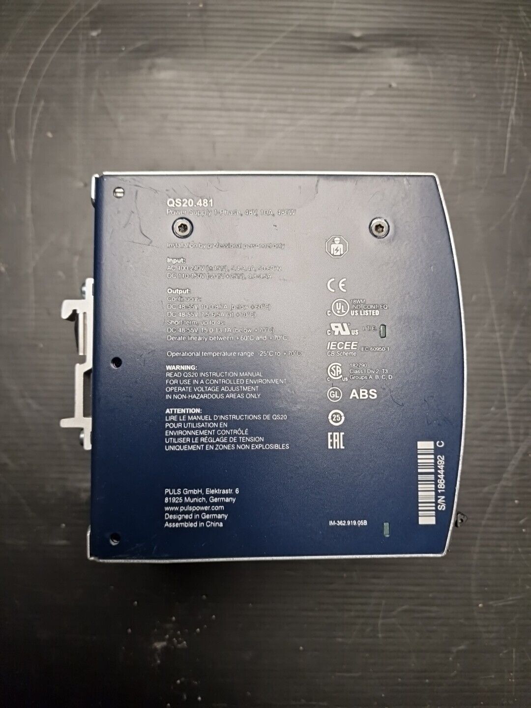 Pulse QS20.481 Power Supply 120VAC to DC 48-55V 15A