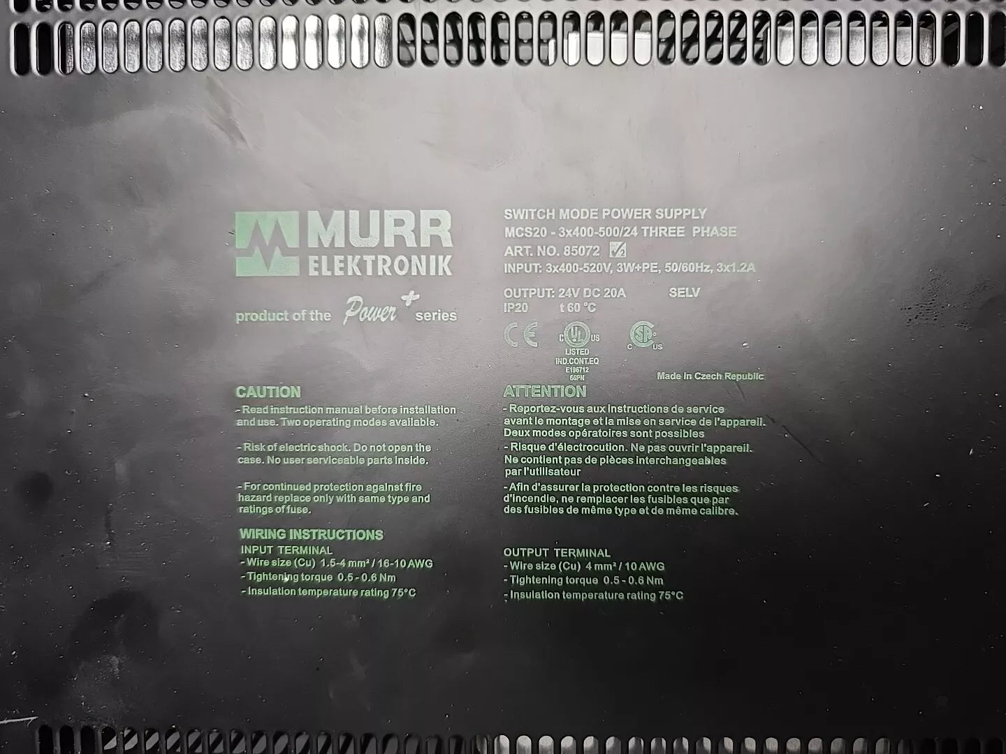 Murr Trafo Schaltnetzteil MCS20 - 3x400-500/24 Drei PHASEN 85072