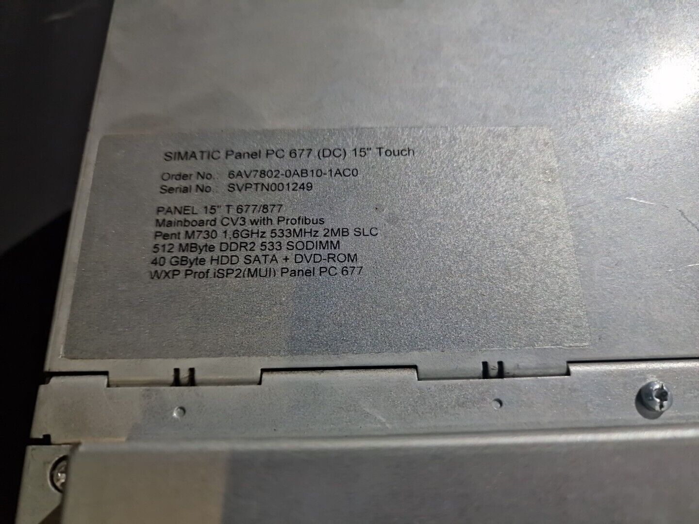 Siemens SIMATIC Panel PC 677 (DC) 15" Touch 6AV7802-0AB10-1AC0