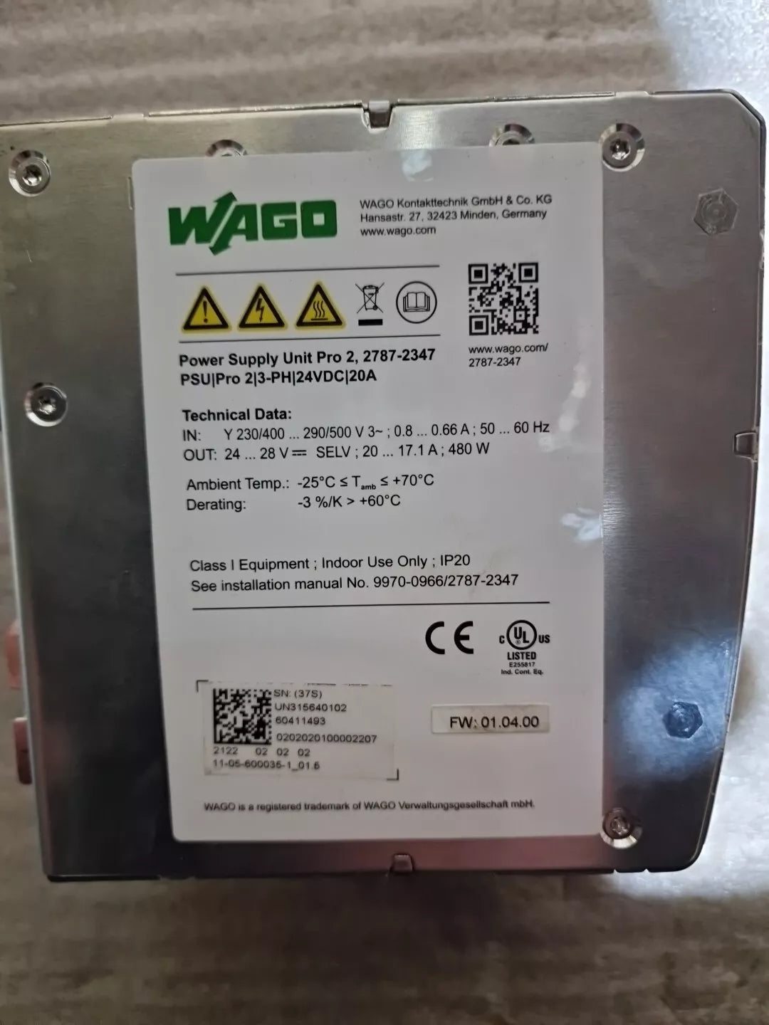 WAGO Hutschienen Netzteil Stromversorgung 2787-2347 24Dc 20A